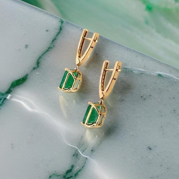 Natural Emerald Diamond Earrings 14k Yellow Gold 3.56 TCW Certified $4,975 - Picture 7 of 11